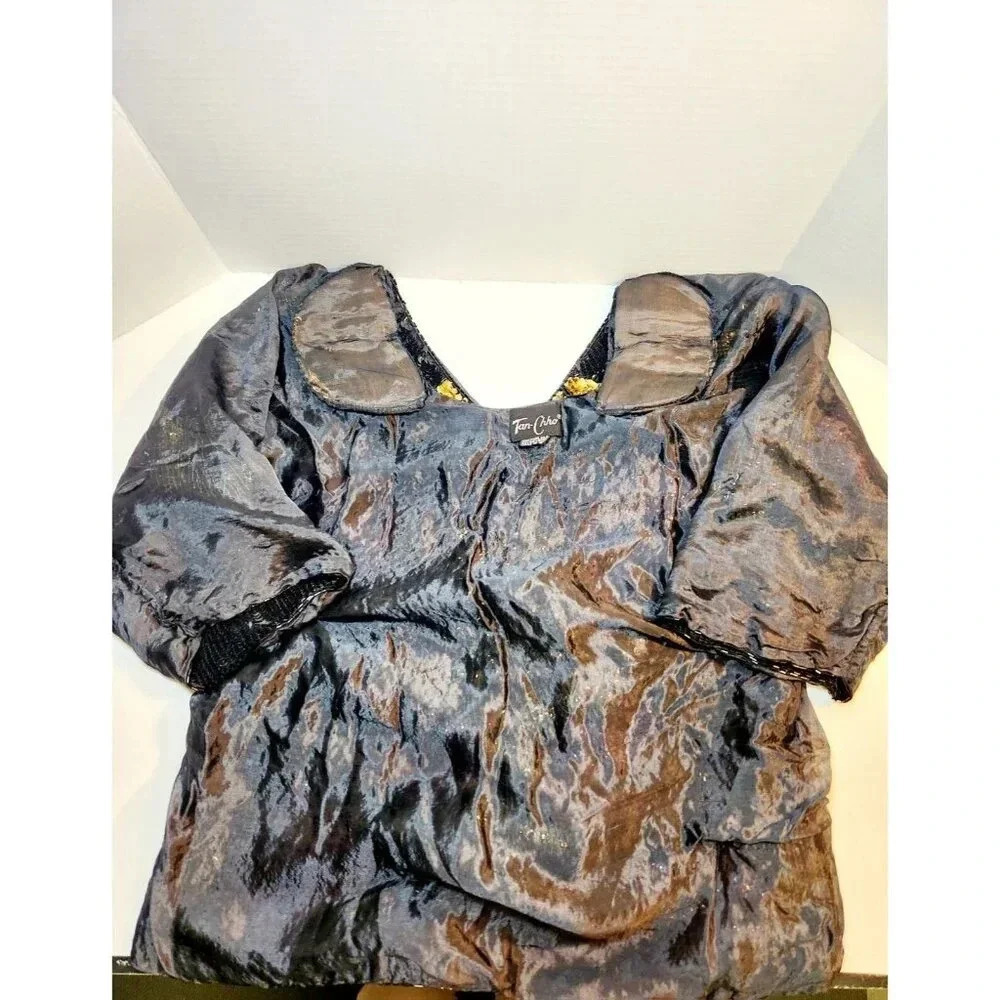 Vintage 1980s Tan-Chho Sequin Silk Blouse Size XL - Picture 8 of 8